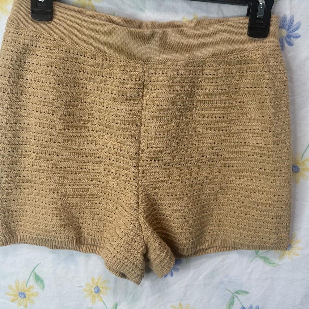 French Connection Lumi Mozart tan crochet chunky womens shorts size US 8